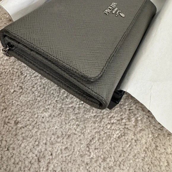 Prada Saffiano Leather Gray Wallet - Picture 14 of 16